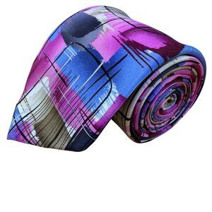 Garcia Mens Multi-Color 100% Silk Tie Abstract Brushstroke Pattern